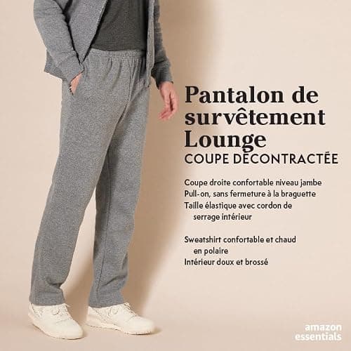 Amazon Essentials Pantalon de Survêtement en Polaire à Bas Ouvert (Existe en Grandes Tailles) Homme, Noir, XL