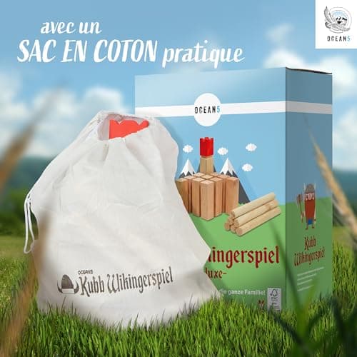 Ocean 5 Kubb - Original Jeu de Société Viking | Jeu en Bois Premium| Jeux de Société Suédois en Bois| Jeu de Réflexion pour Enfants et Adultes