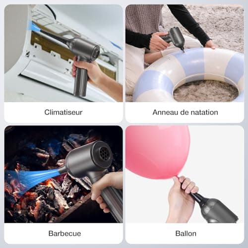 MECO ELEVERDE 4 en 1 Aspirateur Voiture Puissant sans Fil, 18KPA Mini Aspirateur à Main Souffleur Air Comprimé avec Moteur sans Balai et Lumières LED pour Voiture, Maison, PC Bureau, Gris
