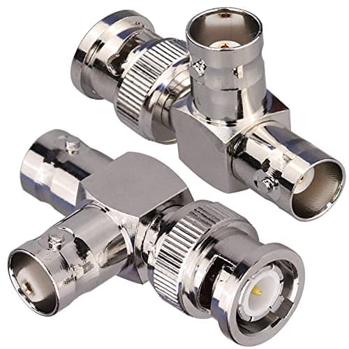 TUOLNK BNC mâle à double fiche femelle BNC en forme de T Connecteur triple en T Adaptateur séparateur coaxial 3 voies pour systèmes de sécurité/câble coaxial/appareils sans fil Pack de 2