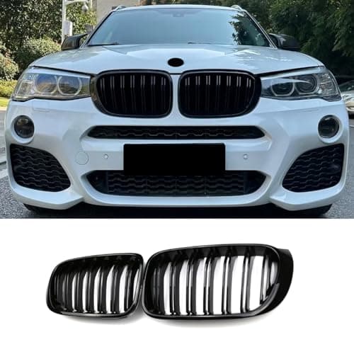 Hengjiayao F25 F26 Calandre pour BMW X3 X4 F25 F26 2014-2018 ABS Grille Noir Brillant Double Pont Sport Lattes (For F25 2014-2018)