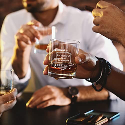 AMAVEL Verre Tumbler Droit de Dégustation pour Whisky, Rhum, Cognac avec Gravure, Blason Personnalisé pour Papa, Prénom, 320 ML