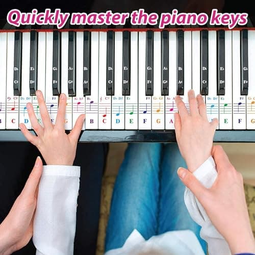 XPOOP Autocollants de Piano Autocollants de Piano ou de Clavier Colorés pour Claviers 88/61/49/37 Amovibles Autocollants de Clavier de Piano Touches Note Autocollant pour Touches Noires et Blanches