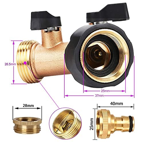 OHAYORI Robinet Double Machine a Laver, 2-Voies Y-Distributeur, Adaptateur Tuyau Arrosage en Laiton de 3/4"&1/2", Raccord en Y avec 2 Répartiteur de Tuyau pour Connexion de 2 Appareils
