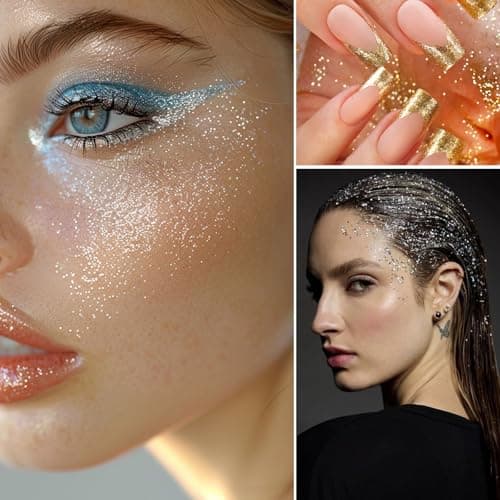 60g Poudre à Paillettes Or Argent Blanc Peinture Pailletée Fines Scintillant en PET Accessoire Loisirs Créatif Décoration DIY Nail Boule de Neige pour Fête Noël Mariage Anniversaire