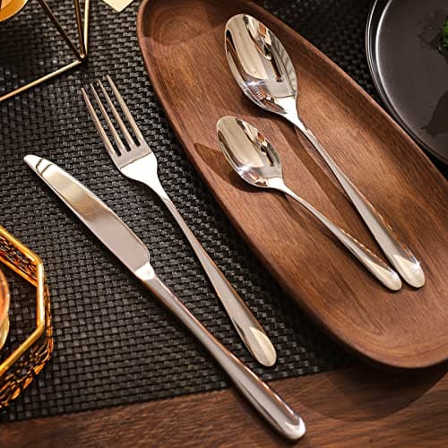 CAOPAOTI Ensemble couverts de table 24 pièces, Service de couvert acier inoxydable pour 6 personnes, Set ménagére avec steak couteau et fourchette cuillère, passe au lave-vaisselle et poli miroir
