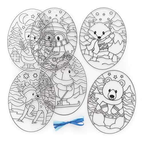 Baker Ross FC289 Attrape Soleil Enfant motif Hiver et Foret - Lot de 6, Décoration Loisirs Créatifs Enfants, Loisirs Créatifs Vitrail, Activites Manuelles pour Enfants