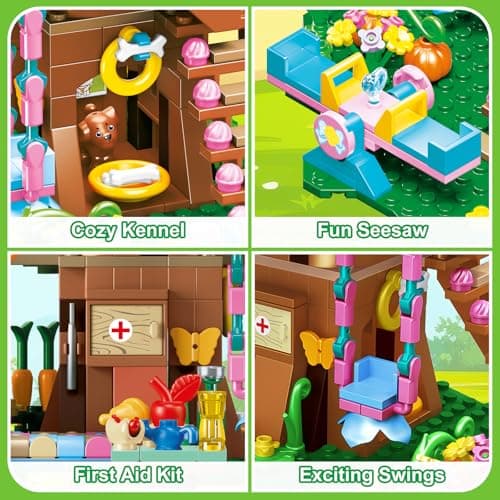 CUBIMANA Jouets de Construction de cabane dans Les Arbres avec lumière LED - 618 pièces Ensemble de Construction de Maison à 3 étages, Cadeaux de Noël pour Enfants Filles garçons