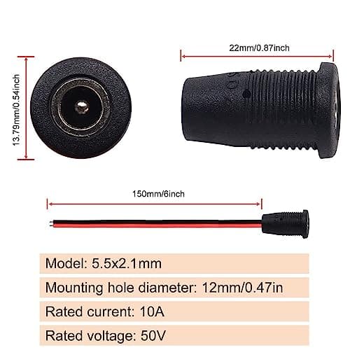 RUNCCI-YUN 10PCS Connecteur DC 5,5 x 2,1 kit,Connecteur Alimentation À Souder, DC d'alimentation Connecteur, Connecteur Plug DC 12v 10A, Panneau Monture Connecteur(avec Ligne)