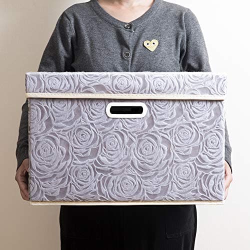 Prandom Grandes boîtes de rangement pliables avec couvercles [3 paquet] Organisateur de cube de bac de rangement décoratif en tissu, gris 43 x 30 x 30 cm