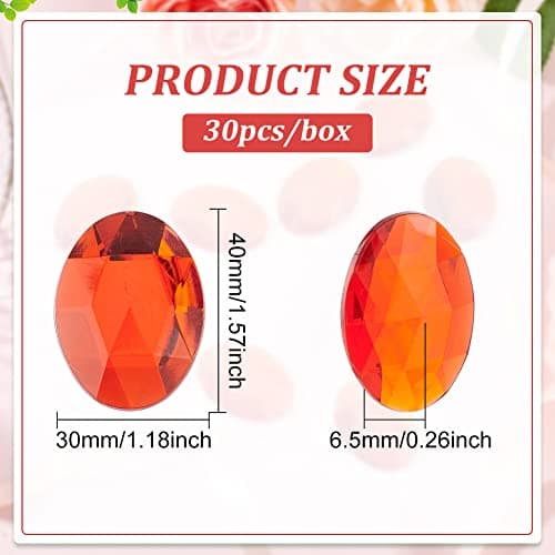 FINGERINSPIRE 30pcs 40x30mm Dos Plat Ovale Acrylique Strass Rouge Auto-Adhésif Bijoux Grand Ovale Dos Plat Plastique Gemmes Embellissements Coller Sur Bijoux pour Costume Faire Cosplay Artisanat