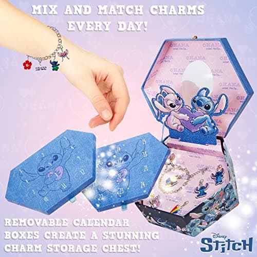 Disney Stitch Calendrier de l'Avent 2024 pour Fille - Bijoux avec Bracelet Charms (Bijoux Bleus)