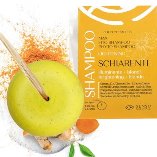 Senso Naturale Shampoing Solide Illuminant Éclaircissant Écologique pour Cheveux Ternes avec Camomille, Curcuma et Citron, Éclaircit de Reflets Dorés 100% Naturel et Vegan, ph 4.5-5.5