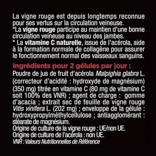 BLANCHE BRESSON - Phyto vigne rouge - Circulation, jambes gonflées - Vignes rouges, Acérola - 60 gélules - Cure de 30 jours - Fabriqué en France