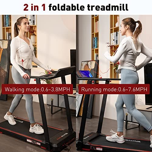 CITYSPORTS Tapis de Course,Tapis Roulant Pliable 12 km/h,avec Affichage LED,APP et 360° Tablet Holder,Walking Pad Compact pour la Maison et Le Bureau(Black&Red)