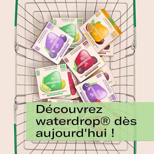 waterdrop® Microdrink Coffret Tropical | 48 waterdrop boisson en cube effervescente | 4 saveurs Avec Thé Glacé CITRON | Extraits naturels de fruits et de plantes | Eau aromatisée en pastille