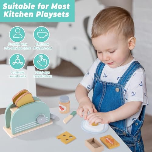 Jouet en Bois Jeux de Rôle Fille Jeux de Cuisine pour Enfants Filles Garçons 3-8 Ans Cadeau de Noël (Bleu)