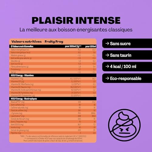 HOLY Energy Gaming Booster 'Fruity Frog' à la mangue, au fruit de la passion & à l'ananas en poudre| 50 portions avec NewCaff & extrait de thé vert | Vegan avec arômes de fruits 100% naturels