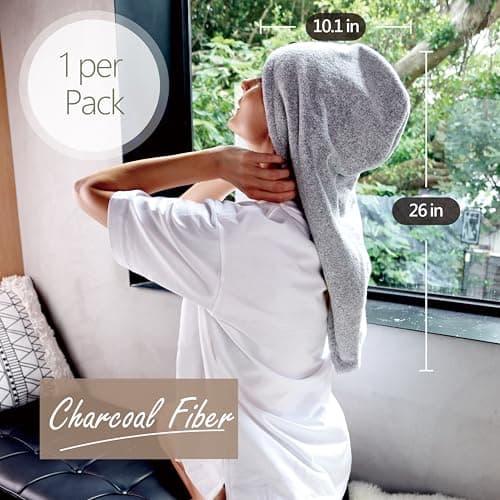 myHomeBody Serviettes de Cheveux, Turban de Luxe Anti-frisottis à séchage Rapide, Fibre de Charbon absorbante Ultra-Douce et à séchage Rapide, accompagnée de Boutons Gris de Noix de Coco