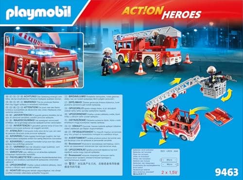 Playmobil 9463 Camion de Pompiers avec échelle pivotante - City Action - avec Trois Personnages, Un véhicule avec échelle télescopique, Module Lumineux et sonore - Intervention de Secours - Dès 4 Ans