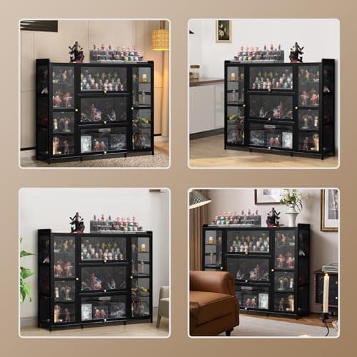 Vitrine Pour Collection 53.14in Vitrine Murale Vitrine Verre Cadre En Bambou Naturel Vitrine BibliothèQue Pour Chambre De Jeu Meuble Vitrine En Verre RéSistant La PoussièRe IdéAl Pour La Maison (1 )