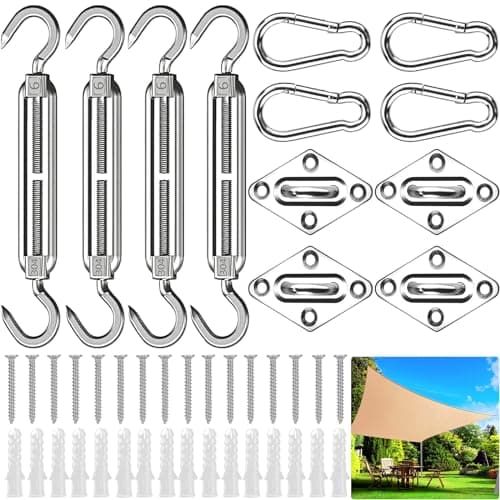 LPAOIS Kit de Fixation Voile d'ombrage,44Pcs Kit de Montage Fixations d'ombrage de Voile,Acier Inoxydable 304 Kit Accessoires de Fixation de matériel,Kit de Fixation pour Voile de Jardin pour Jardin