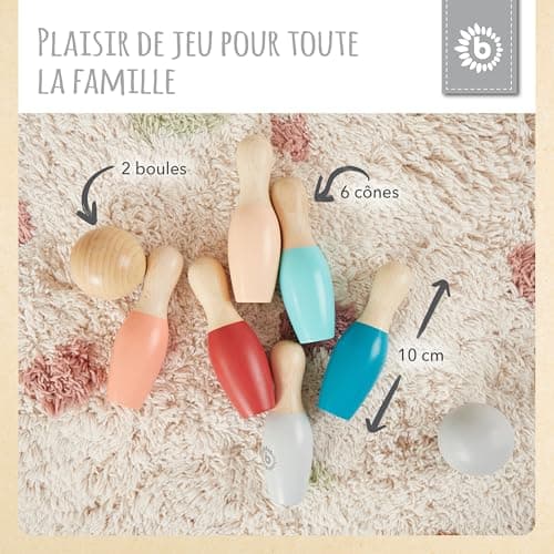 Bieco Mini Jeu de quilles pour Enfants en Bois | env. 10 cm | 8-PLG. Set de Bowling pour Enfants | Jouets d'extérieur | Jeux pour Enfants d'extérieur | Jeux de quilles Bowling Bebe Bowling Enfant