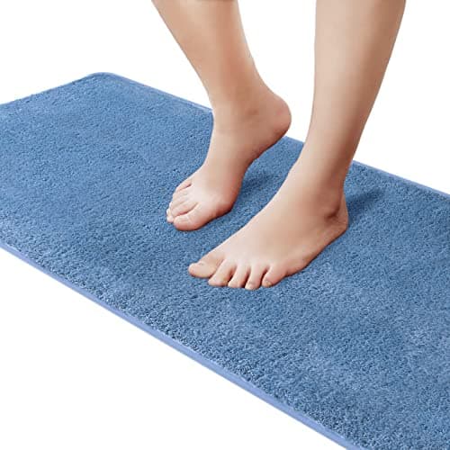 Rururug Tapis Salle de Bain, Tapis de Bain Bleu 50x120cm, Microfibre Tapis Absorbant Antidérapants Lavable en Machine