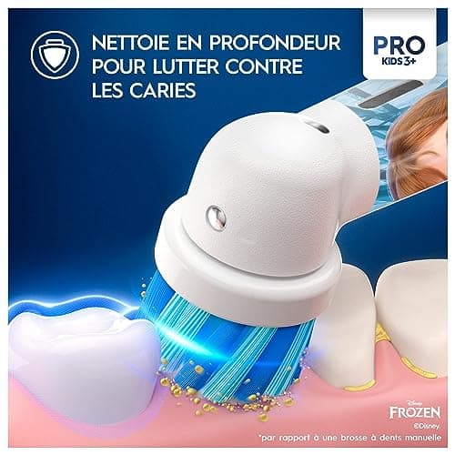 Oral-B Pro Kids Brosse à Dents Électrique Enfant, Reine des Neiges Disney, 1 Brossette Brossage Doux, 1 Étui Voyage, Minuteur et Vibrations, Batterie Rechargeable, 4 Stickers, 3 Ans et Plus