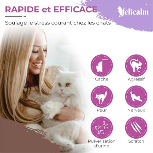 FELICALM Paris -Nouvelle Formule de PHEROMONE pour Chat et Chaton -DIFFUSEUR Intelligent ECONOMIQUE SECURITAIRE + Recharge de 48 ML- Anti Stress pour Chat- CALMANT- Bonheur et Harmonie.