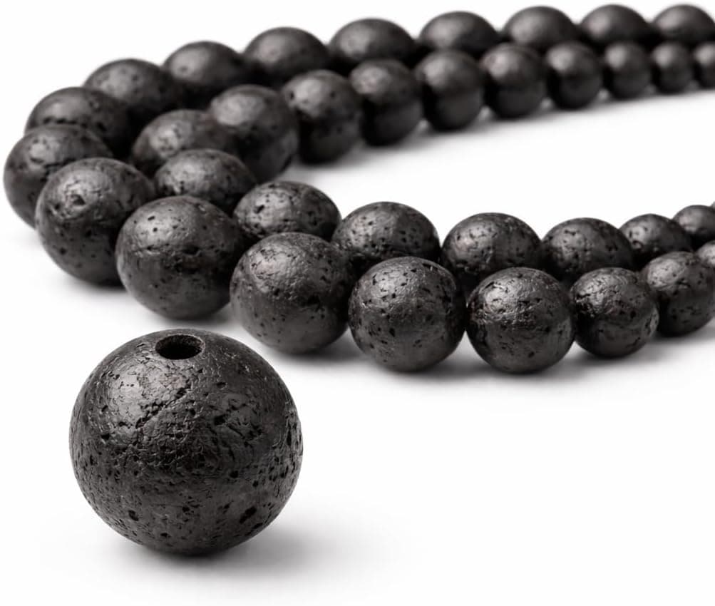 Perlin - Perles de lave rondes de 10/8/6/4 mm - Perles de lave noires en pierre naturelle semi-précieuse pour bijoux, collier, bracelet (6 mm, 60 pièces 1 fil)