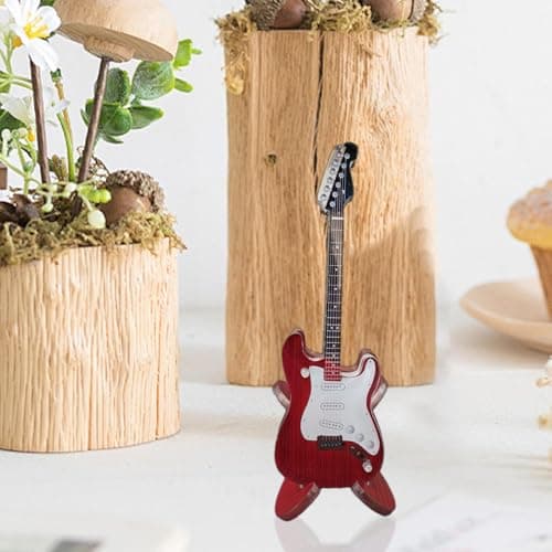 Idezek Figurine de guitare électrique, modèle de guitare électrique miniature - Modèle miniature en acrylique avec support - Figurine de table pour la maison, décor d'instruments de musique, modèle de