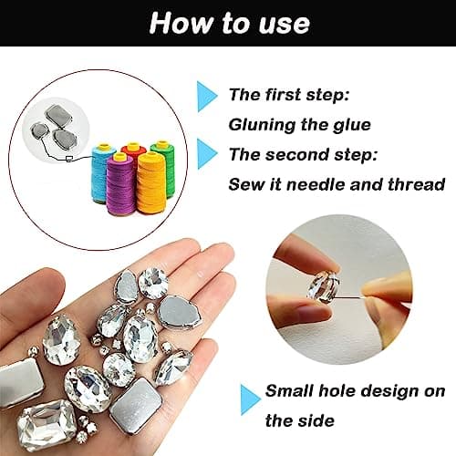 Yixinly 236 Pcs Strass a Coudre Verre, Gros Strass pour Couture avec Griffe, Strass Argenté Strass Vetement, Rhinestones Strass a Coudre, pour Vêtements DIY Artisanat, Chaussures, Sacs (Blanc)