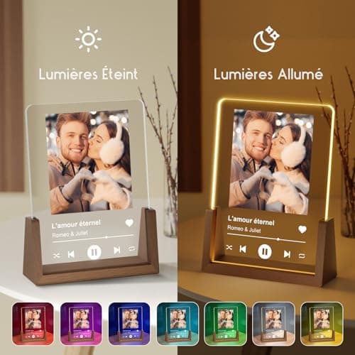 LUCKOR Idee Cadeau Femme & Homme Noel - Plaque Spotify Personnalisé Cadre Photo - Cadeau Personnalisé Copine Copain Couple Meilleur Amie de Noël, Anniversaire - Lampe Personnalisée avec Photo