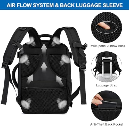 Bagage Cabine 40x20x25 pour Ryanair Sac à Dos Voyage Cabine Avion 20L Sous Siège Bagage à Main Petit Sac de Voyage avec USB Charging Port Sac à Dos Ordinateur Portable 14 Pouces Homme Femme Noir