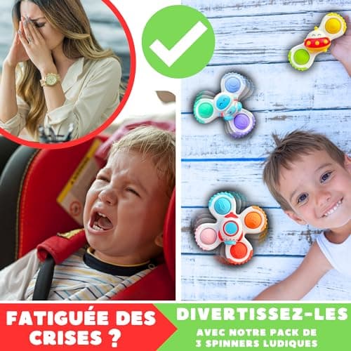 Baby Spinner Ventouse Pop it - Baby hoptoys Fidget Toys - Spinner Anti Stress - Jouet Bebe 1 an - Jouets de Bain - Hand Spinner Bebe