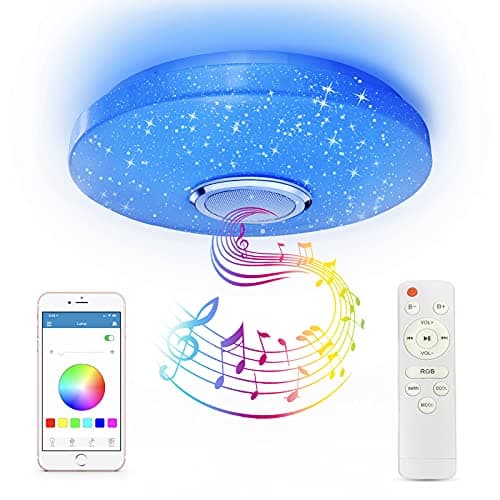 CheDux 36 W Plafonnier LED à Intensité Variable,RGB Lumière Musicale à Changement de CouleurAvec Haut-parleur Bluetooth, Convient Pour Salle de Bain, Chambre