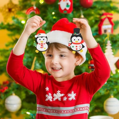 Kit Bricolage Noel Enfant, 12Pcs Pingouin Suspendue de Noël, Activites Manuelles Noel Enfants, Autocollants en Mousse Pendentif Créatif DIY pour Décoration Arbres de Noël, Fenêtres