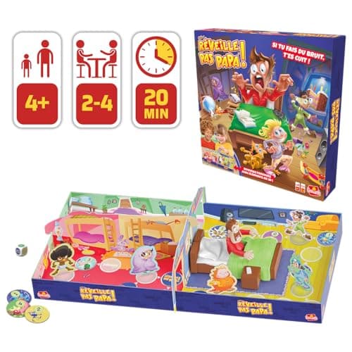 REVEILLE PAS PAPA - Jeu de Société Drôle pour Enfants - A partir de 4 Ans - Développant Concentration, Réflexion et Motricité - A Jouer en Famille ou entre Amis - 2 à 6 joueurs - 20 Min
