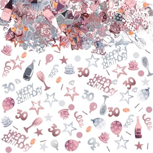 Confettis Anniversaire 1000 Pièces, RUNEAY Confettis Deco Table Anniversaire 30 Ans Confettis Paillettes HAPPY BIRTHDAY Confettis pour Deco Table, Deco Anniversaire Fête et Baby Shower Deco(Rose)