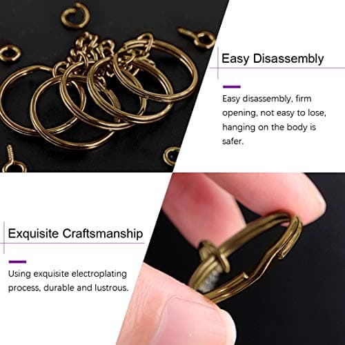 Swpeet Lot de 450 anneaux porte-clés en argent avec chaîne et 150 anneaux avec vis à œillet pour la fabrication de bijoux (bronze)