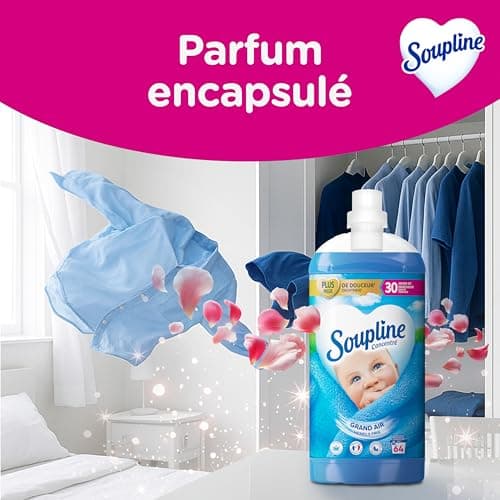 SOUPLINE Adoucissant Linge Concentré 3D Grand Air , Assouplissant Linge Formule Améliorée pour Plus de Douceur*, Assouplissant Textile Liquide , Soupline Lot de 3x1,35L