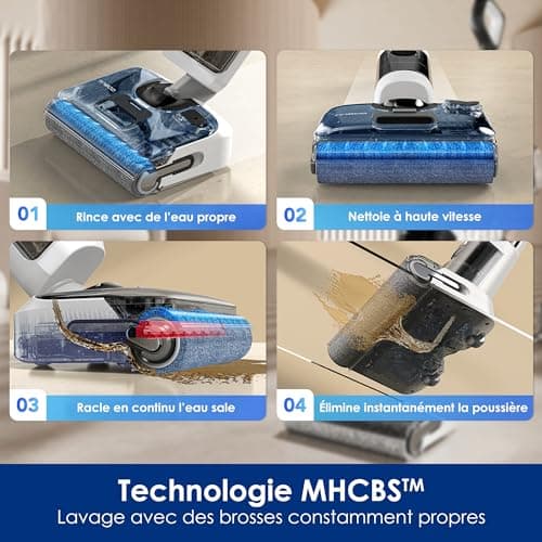 Tineco Floor One Stretch S6 Aspirateur Eau et Poussière Laveur de Sols, Conception Plate à 180°, Hauteur compacte de 13 cm, Auto-Nettoyage Flashdry à 70°C en 5 Min, Nettoyage des Bords sur Trois Faces