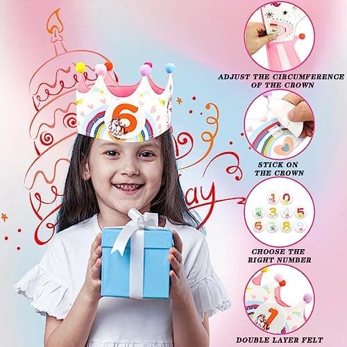 YICH Couronne d'Anniversaire Chapeau Anniversaire Enfant Bébé Anniversaire Couronne Bandeaux Enfants Numéros Interchangeables De 0 à 9 Pour Filles Et Garçons
