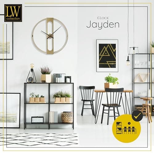 LW Collection Horloge Murale Jayden Or 60 cm - Grande Horloge Murale Industrielle en Métal - Horloge Murale Moderne - Mouvement Silencieux - Horloge Silencieuse