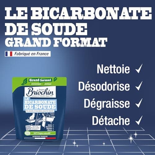 JACQUES BRIOCHIN - Bicarbonate de Soude - Nettoyant Multi-Surfaces - Nettoie, Dégraisse, Désodorise - Sachet Doypack Recyclable - Certifié ECOCERT - Fabriqué En France - 900 g