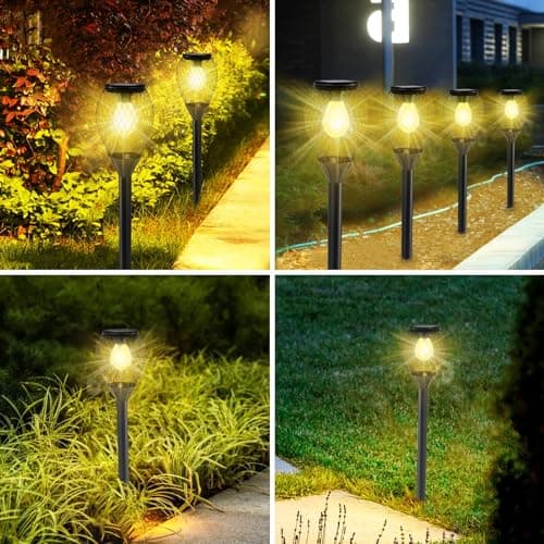 Amzxart Lampes solaires pour jardin extérieur,4 pcs lampes solaires pour extérieur,IP65 lampes solaires étanches pour jardin,lumière solaire blanc chaud pour jardins, pelouses, allées (auto on/off)
