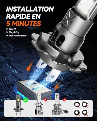 AGPTEK Ampoules H7 LED 26000LM, [2024 New] 100W H7 Phare Moto Halogène Remplacement 6000K Blanc Lampe Voiture Anti Erreur Pas de Polarité pour Rechange Lampes Xénon, 18 Perles DC 11-18V-2PCS