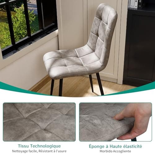JIJIAN Lot de 4 Chaises de Salle à Manger, Chaises de Cuisine en Tissu Technologique, Chaises Rembourrées pour Salon avec Pieds en Métal Noir, pour la Salle à Manger, la Salle d'attente, Gris Kaki
