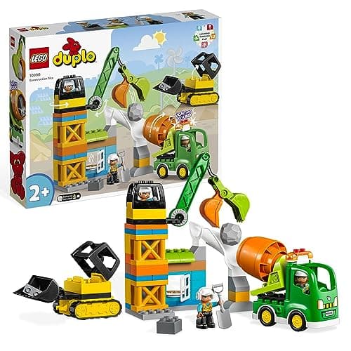 LEGO Duplo Ma Ville Le Chantier de Construction avec Grue, Bulldozer et Bétonnière - Jouet Sensoriel avec de Grandes Briques, Sons et Lumières - Idée Cadeau pour Garçons et Filles Dès 2 Ans 10990